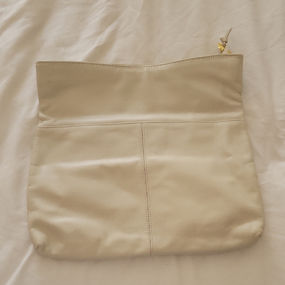 Cream Clutch with Gold Zipper and Smooth Finish